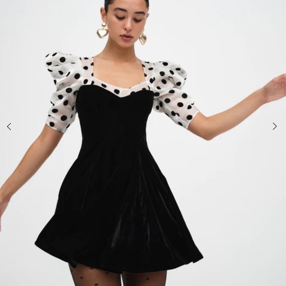 for love and lemons dolly mini dress For Love & Lemons Dolly Denim Dot Mini Dres
